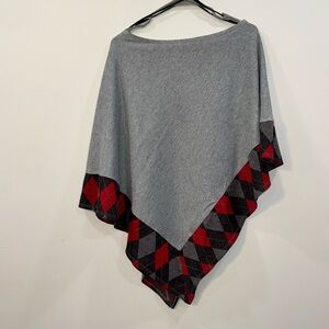 Samantha Lee one size fits all grey poncho with red and grey argyle border